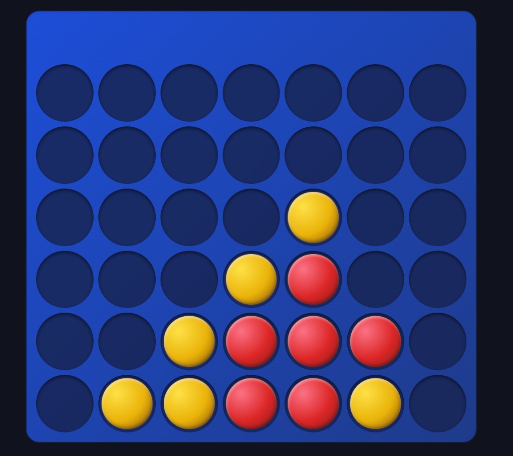 Four in a Row gameplay on Games I Know showing the seven-column board.