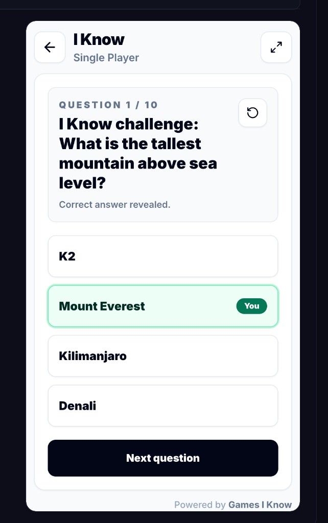 I Know multiplayer trivia gameplay on Games I Know.